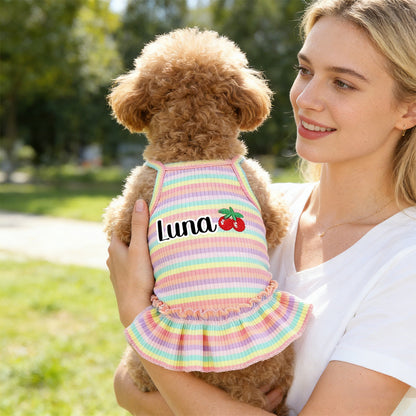 Personalisiertes Haustier-Sommerkleid mit Regenbogenstreifen | inCloth69