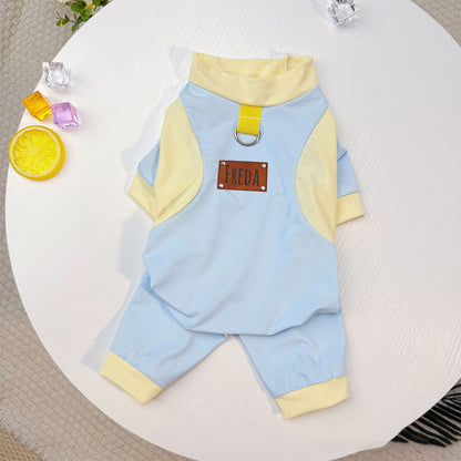Personalisierter Leder-Aufnäher Name Atmungsaktiver Sommer-Haustier-Overall | inCloth64